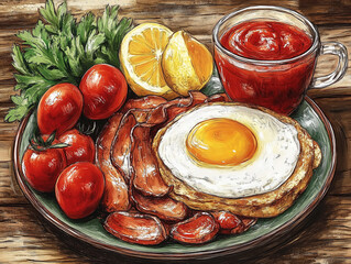 Food photo: delightful morning dish with fried eggs, captivating ad photo.