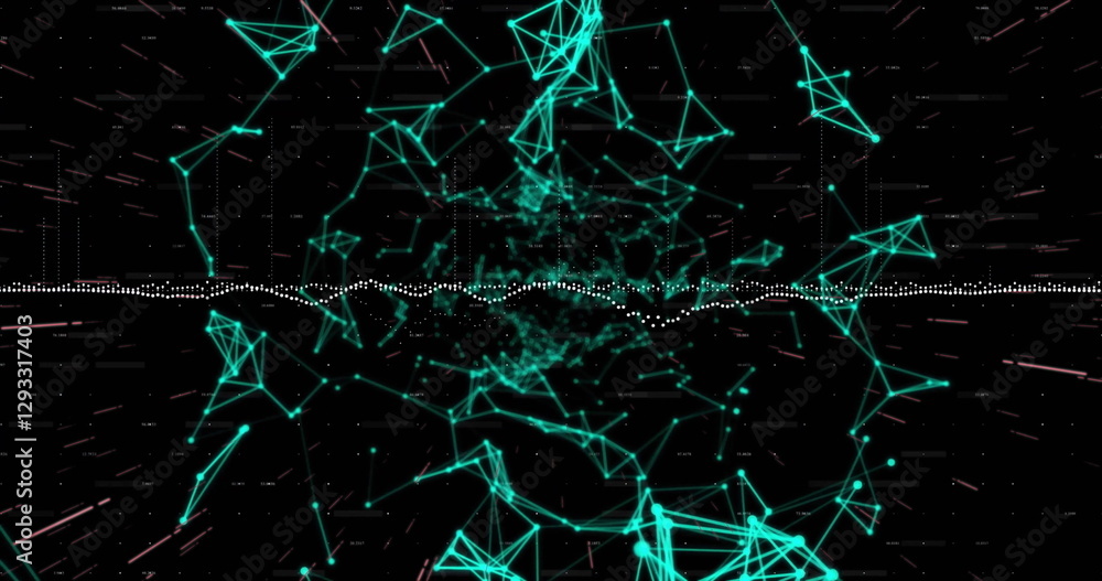 Poster image of data processing over network of connections on black background