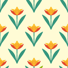 Tender seamless pattern with tulips on pastel background. Cute Endless Design ideal for Fabric, Wrapping Paper. spring summer Garden.