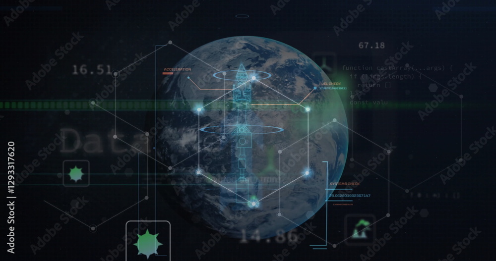 Aufkleber image of data processing over globe on black background