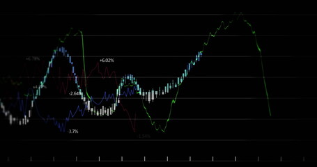 Image of diagram and data processing over black background