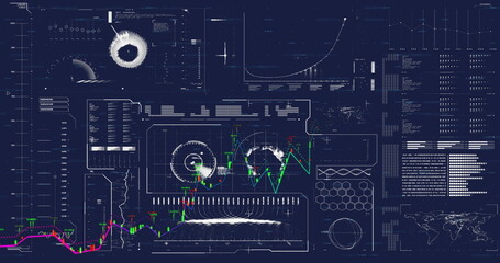 Image of globe and data processing over diagrams