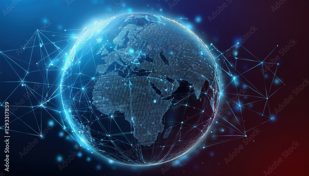 Poster earth surrounded by a complex network of interconnected lines illustrating global connectivity