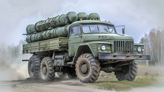 Rocket launcher vehicle. Missile war machine