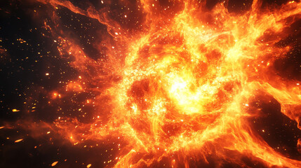 Abstract background with circle fire swirls. Comic effect of blast, explosion, spiral motion with fiery trails, yellow and orange flame, vector cartoon illustration