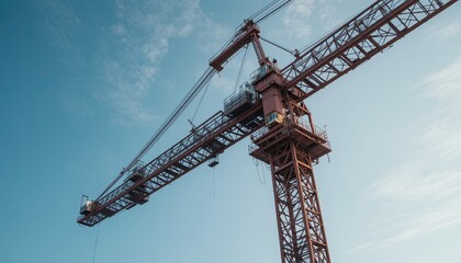 Steel beams for a new high-rise are being lifted by a huge crane