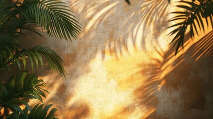 Palm and Banana Leaf Shadows Dancing on a Weathered Stucco Wall