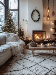 A beautiful interior with a cozy winter Christmas atmosphere