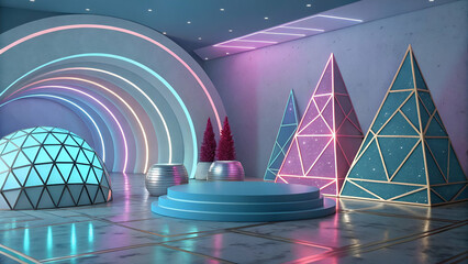 A 3D-rendered abstract futuristic background.