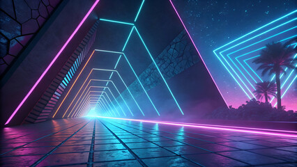 A 3D-rendered abstract futuristic background.