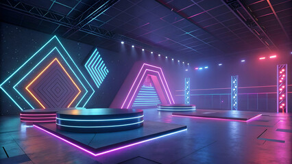 A 3D-rendered abstract futuristic background.