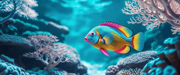 Obraz premium Colorful Parrotfish Swimming Through Tropical Coral Reef