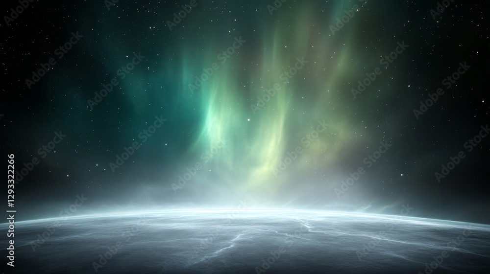 Poster ethereal aurora borealis over a mysterious celestial landscape