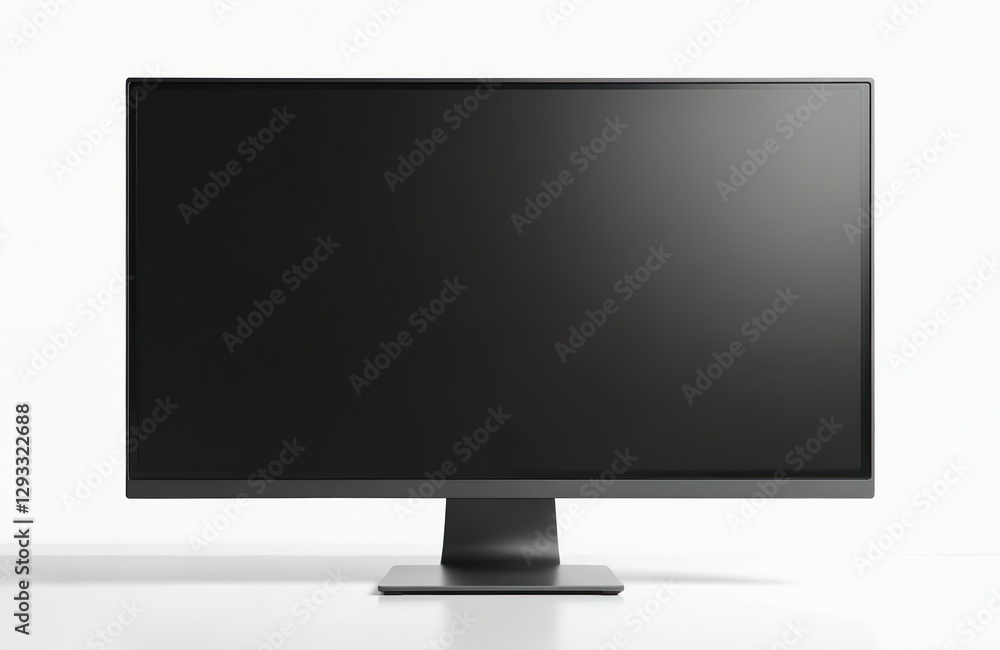 Poster black computer monitor on white background. electronic device with empty blank display screen. moder