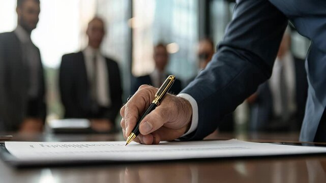 CEO signing corporate governance charter with board members applauding