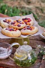 bun	with berry cottage cheese. vatrushka 