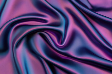 Fototapeta premium A close-up of luxurious, shimmering fabric with flowing folds in vibrant shades of purple and blue, showcasing a smooth, silky texture.