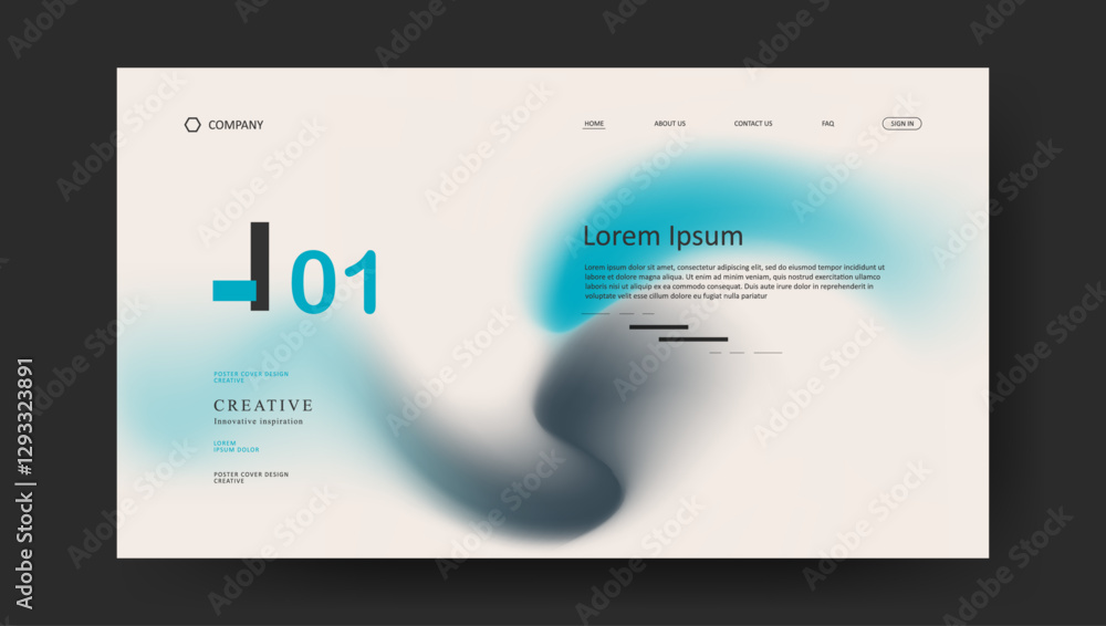 Poster landing page with abstract wave futuristic retro fluid gradient design