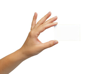 Fototapeta premium hand holding blank card on white background.