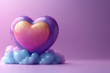 Obraz premium Colorful heart shaped decoration resting on soft clouds against a pastel purple background