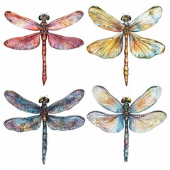 Watercolor Dragonfly Set. Ornamental Artwork of Insect in Watercolor Illustration