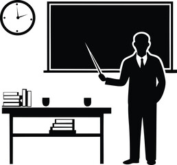 A teacher teaches students silhouette vector art, A teacher teaches students isolated line art vector illustration