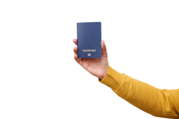 passport in hand isolated on white background