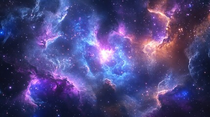 Fototapeta premium Cosmic Nebula vibrant colors, star clusters, interstellar dust; science fiction, astronomy