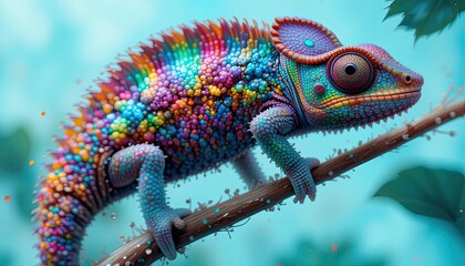  A colorful tropical flower and a little chameleon mix together flawlessly