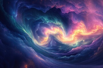 A swirling vortex of vibrant nebulae, cosmic clouds in a mesmerizing dance of color and light.