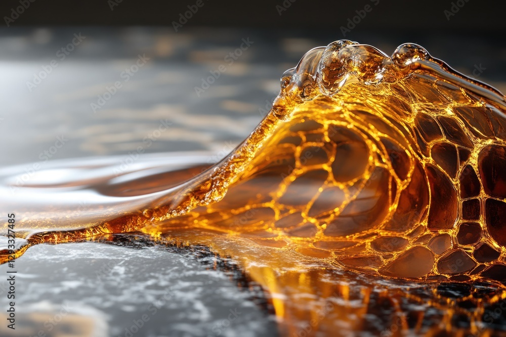 Aufkleber Amber liquid wave crashing, creating intricate patterns of light and texture.