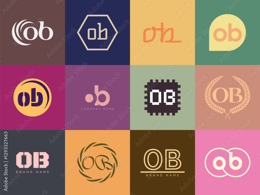 Fototapete ob logo company template. letter o and b logotype. set different classic serif lettering and modern 