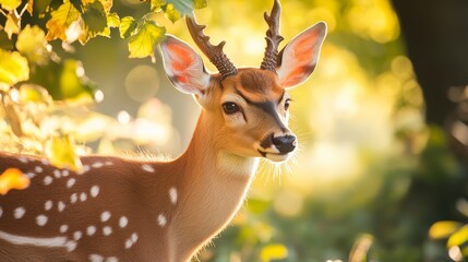 Young Spotted Buck in Autumn Light 