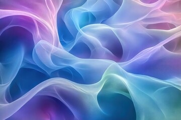 Fototapeta premium Abstract pastel blue and purple fabric swirls, ethereal and dreamy, flowing gently.
