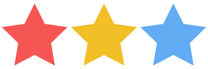 Stars, vibrant display, multicolored red, yellow and blue icons. Perfect for celebrations, achievements, kids creations or adding a touch of playful charm with isolated background.