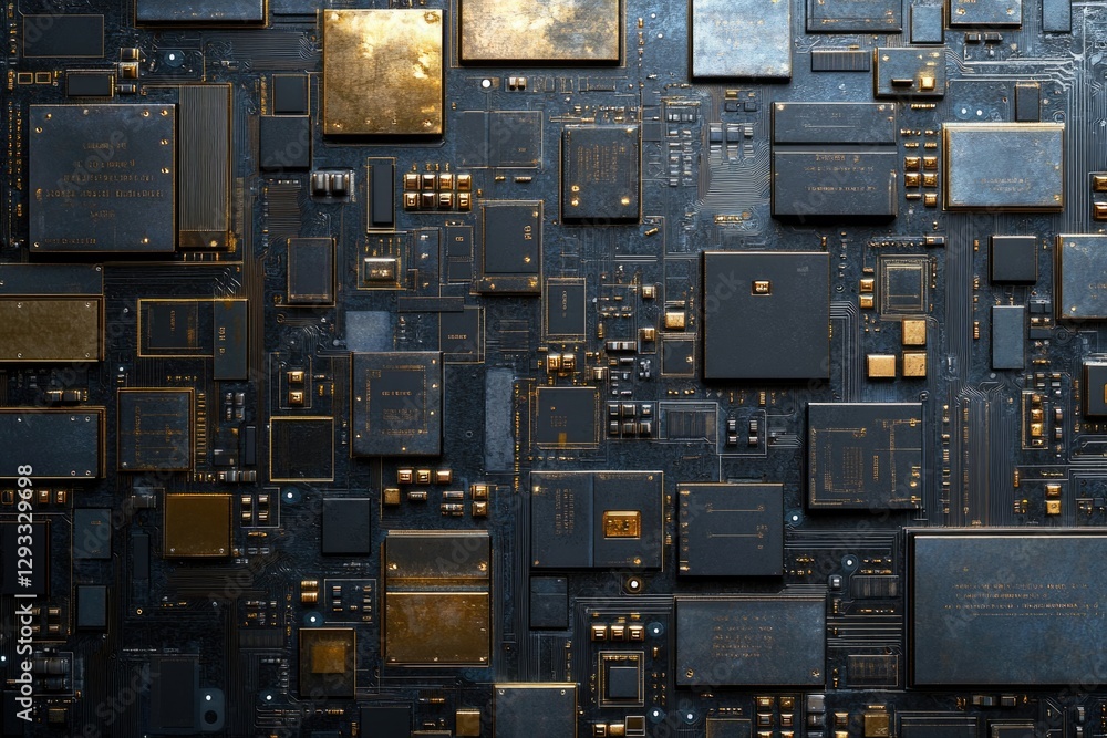Aufkleber A detailed close-up of a complex circuit board, showcasing intricate technological components and design.