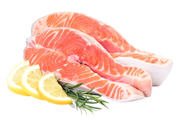 Fresh salmon steak with lemon