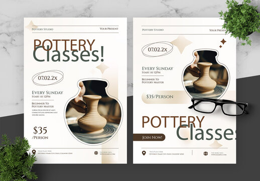 Brown And Green Pottery Class Flyer