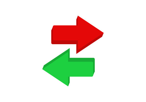 Bright red and green arrows pointing in opposite directions, symbolizing contrast and movement.