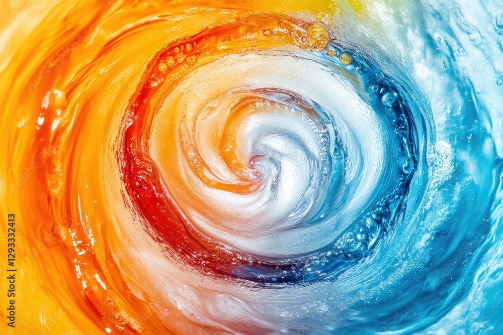 Poster abstract swirling vortex of orange and blue, resembling water or paint, creating a mesmerizing visua