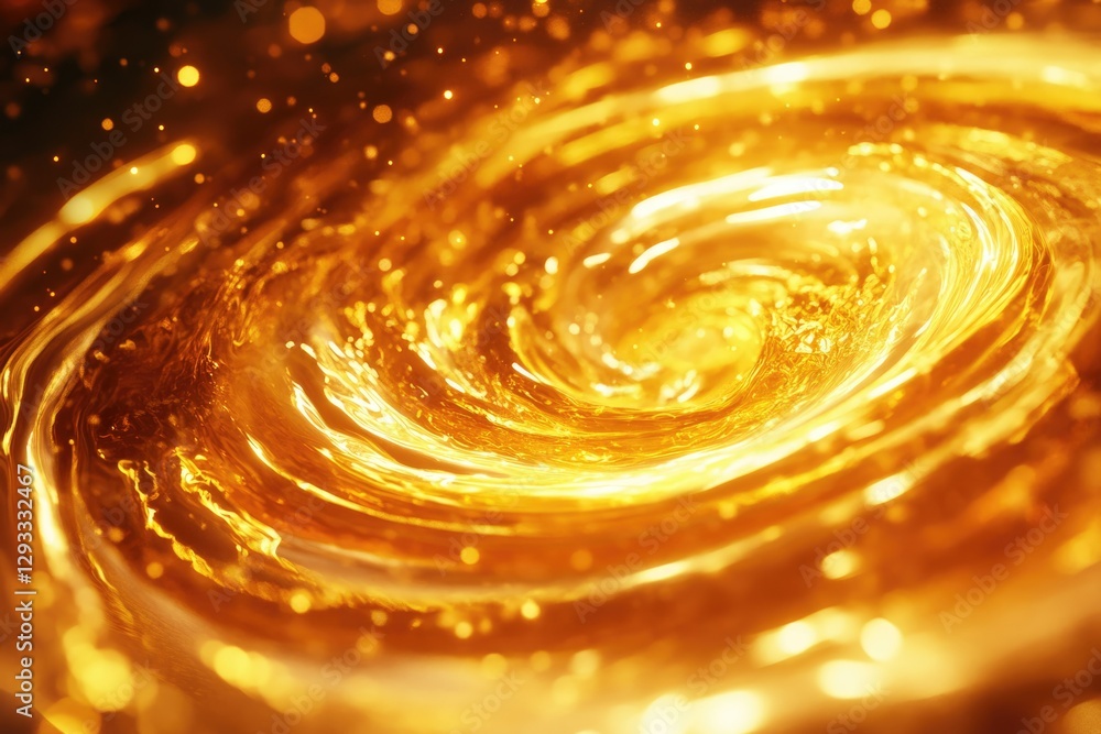 Poster a mesmerizing swirl of golden liquid, glistening with light and energy, creating a vortex of captiva