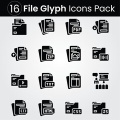 File Glyph editable icon set. Editable stroke. Vector illustration.