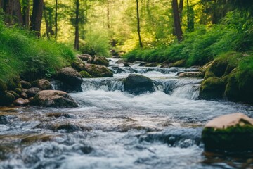 Fresh river water cascading through rocky stream