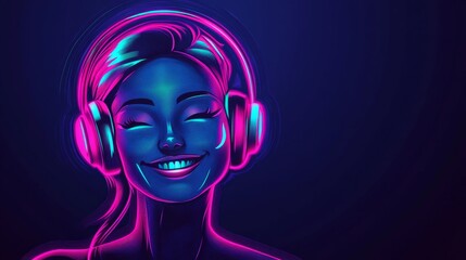 Neon Portrait of a Woman Enjoying Music
