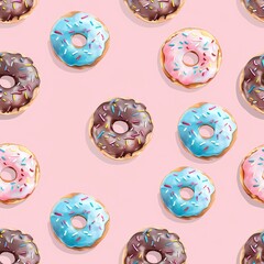 Seamless image of delicious donuts. 