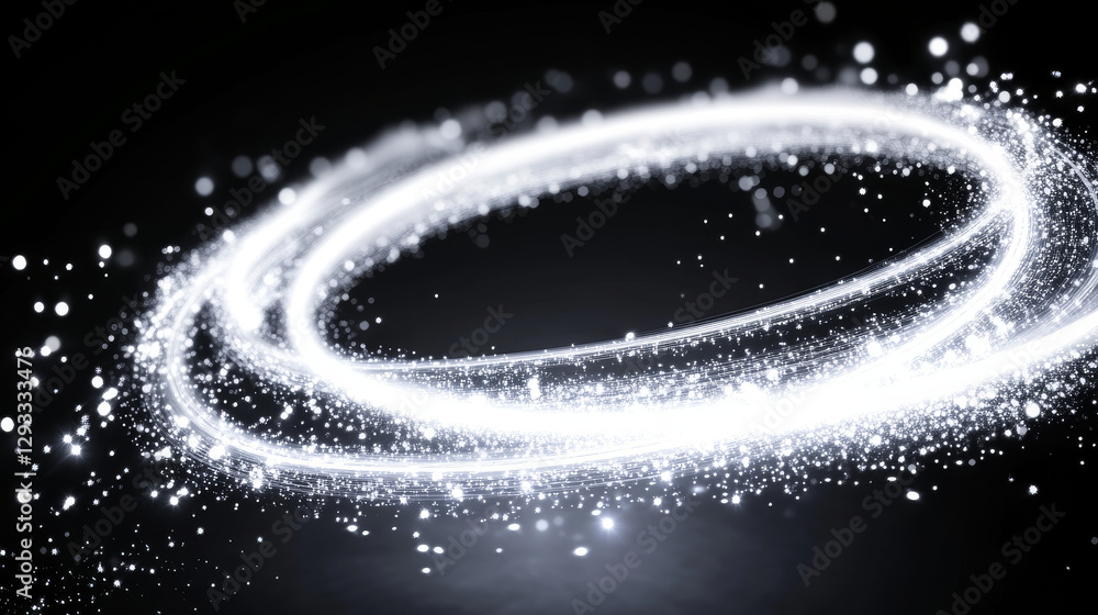Poster light circles with sparkles, magic glow effect. vector realistic set of white shiny rings and swirls