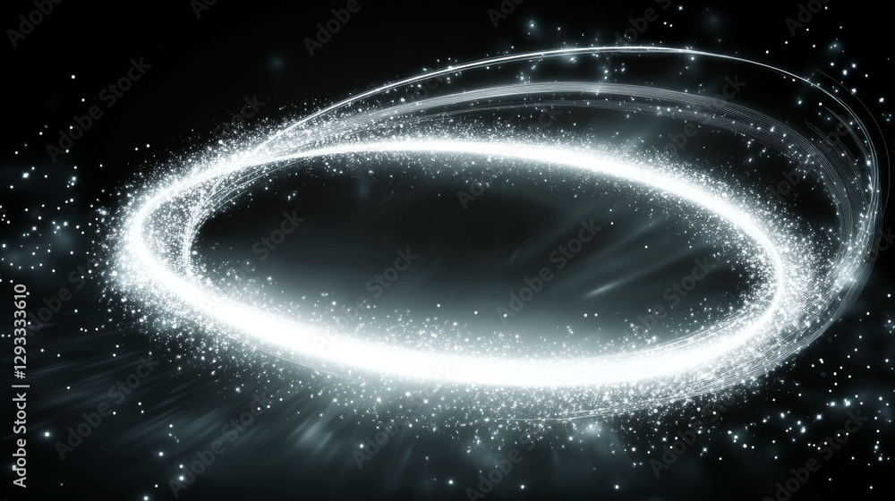 Poster light circles with sparkles, magic glow effect. vector realistic set of white shiny rings and swirls
