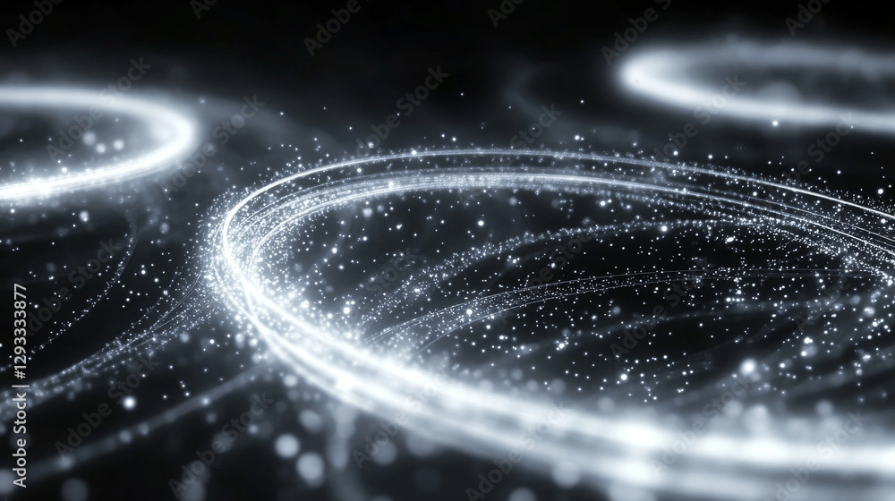 Poster light circles with sparkles, magic glow effect. vector realistic set of white shiny rings and swirls