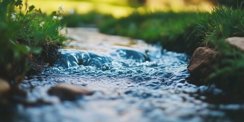 Fototapeta premium Flowing river in a lush green valley