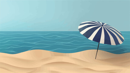 Digital illustration depicting a stylized beach scene. The image features a sandy beach with gently undulating textures.  The sand is light beige in color.  A calm blue ocean occupies the middle